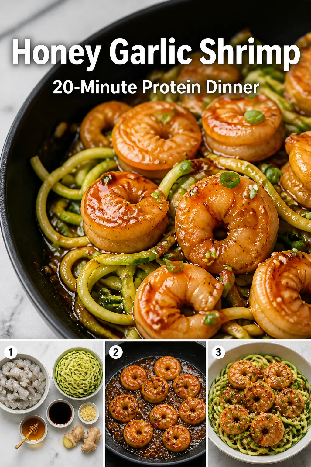 High Protein Dinner: Honey Garlic Shrimp with Zucchini Noodles