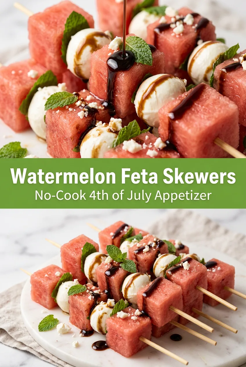 4th of July Healthy Recipes: Watermelon Feta Mint Skewers